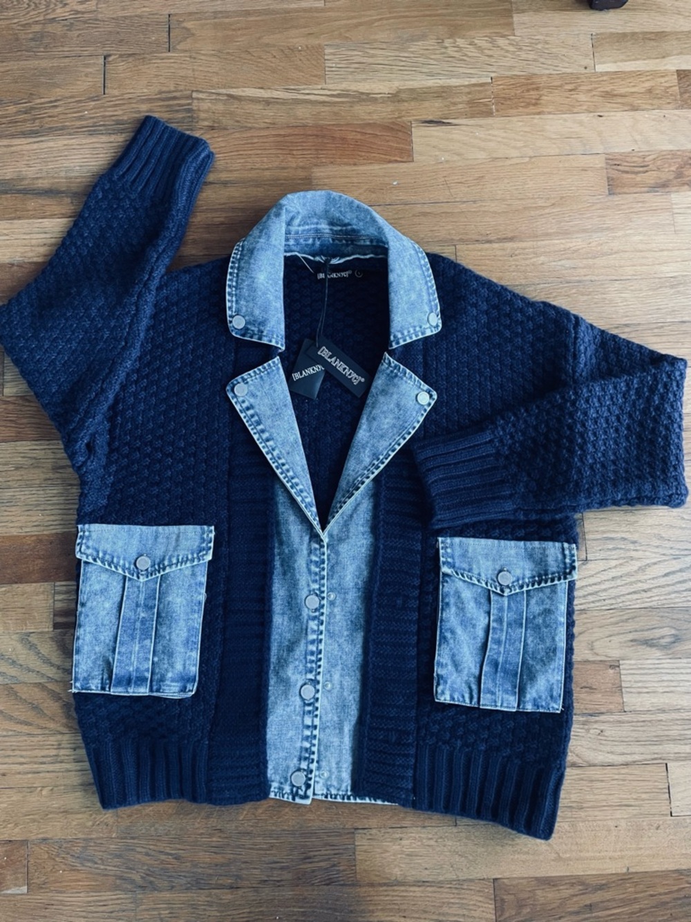 NWT BLANKNYC denim mixed media cardigan sweater